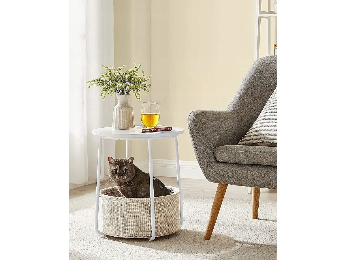 Runder Couchtisch mit Aufbewahrungskorb, Weiß