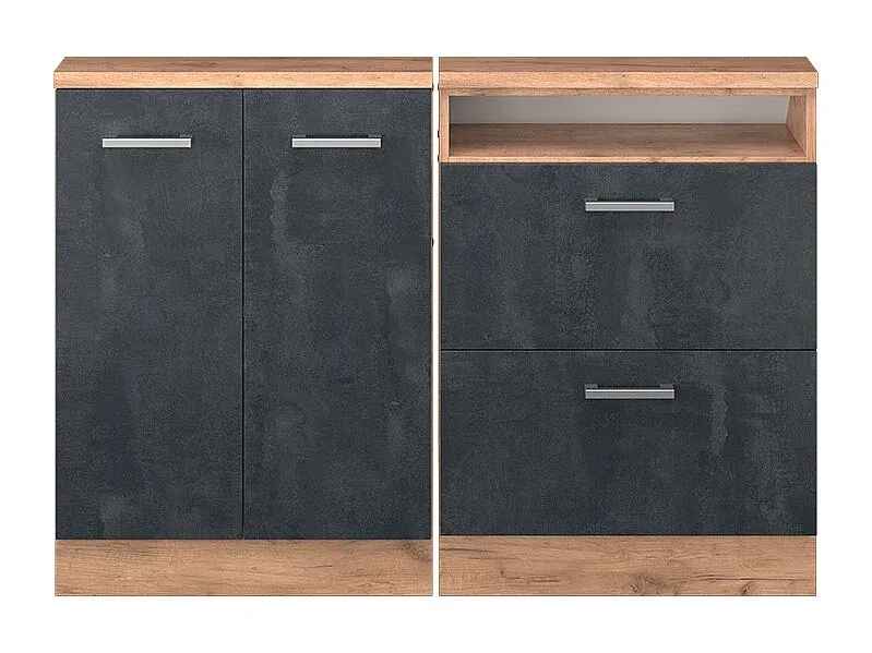 Schranksystem für Dachschrägen, schwarz/beton/gold, 120x46x81.6