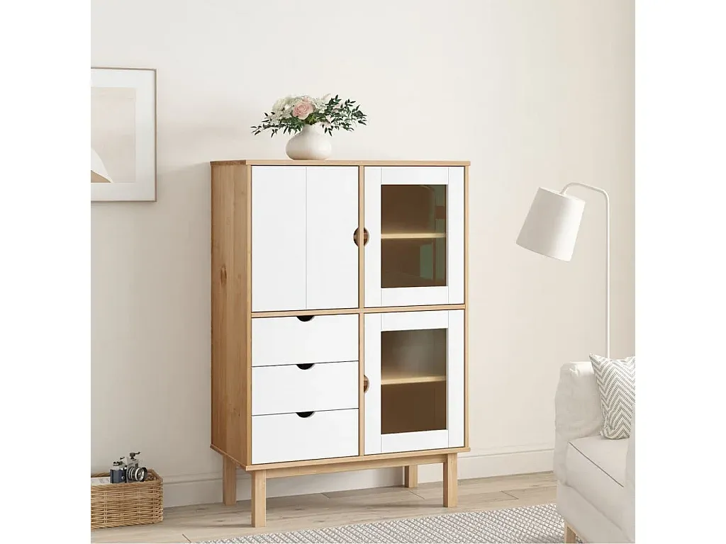 Elegante Massivholz Kommode in Braun und Weiß