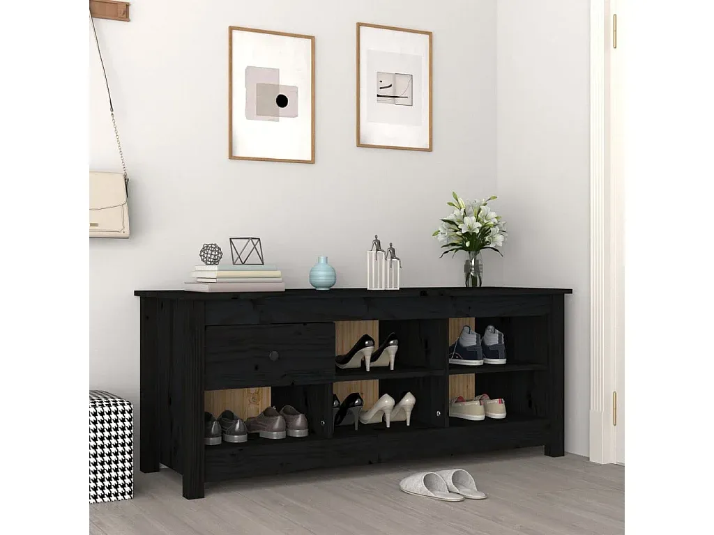 Schuhschrank aus Kiefernholz in Schwarz 110x38x45,5 cm