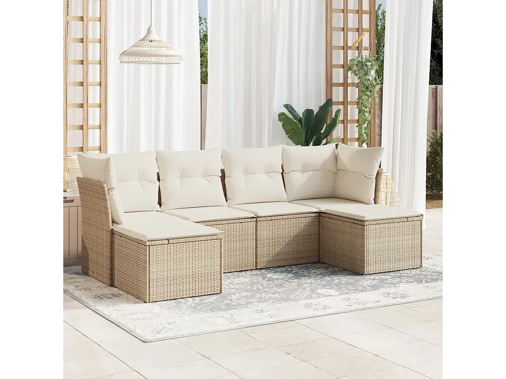6-teiliges Gartenmöbel-Set aus Polyrattan mit Kissen, Beige
