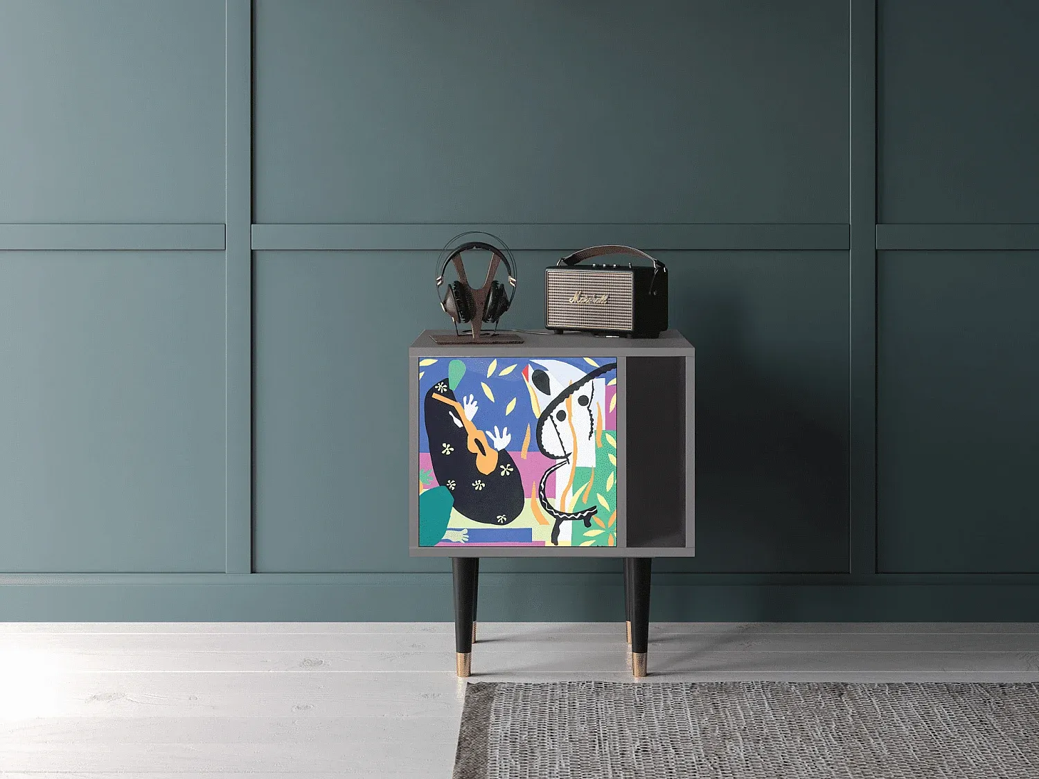 Moderner Nachttisch in Grau mit Stauraum