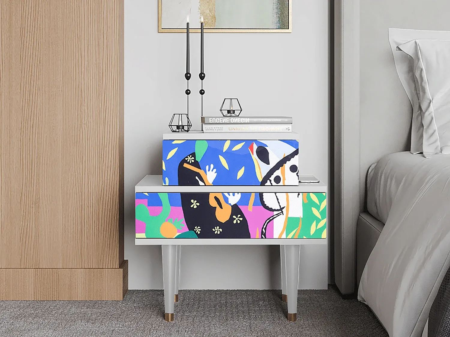 Moderner Nachttisch in Weiß, 58 x 58 x 41 cm