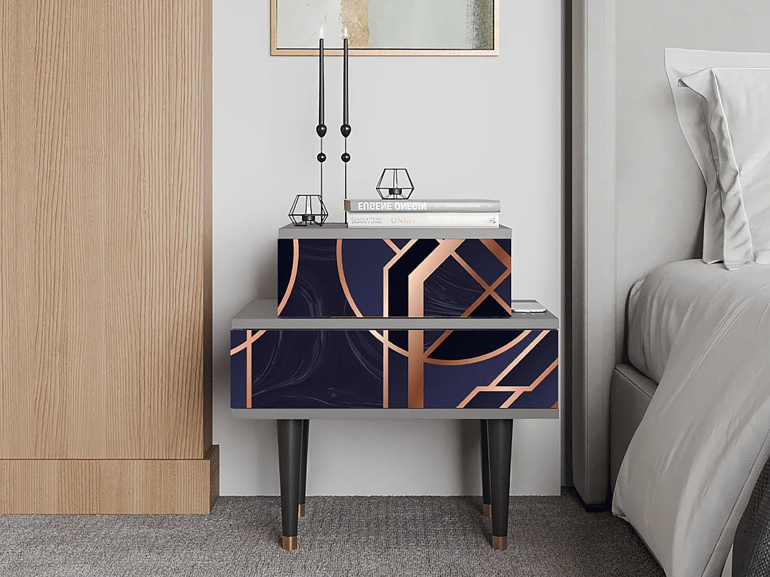 Moderner Nachttisch in Grau, 58x41 cm