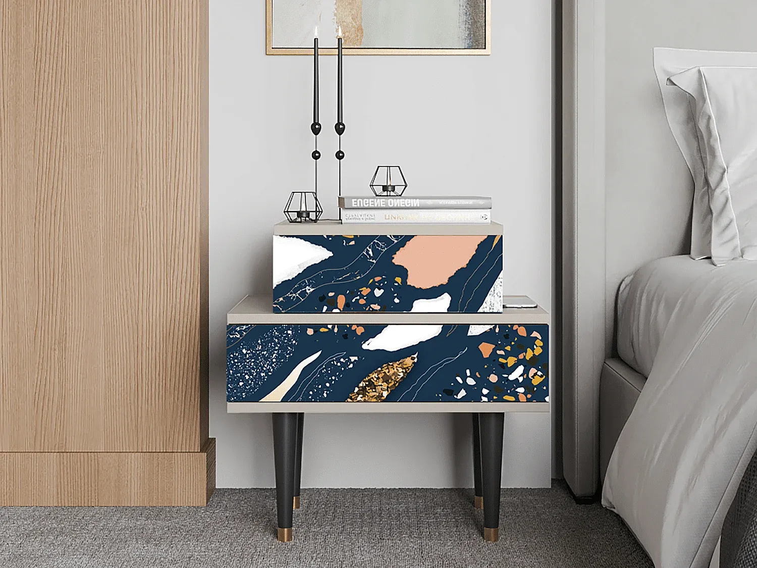 Moderner Nachttisch in Beige, Kompakte Größe