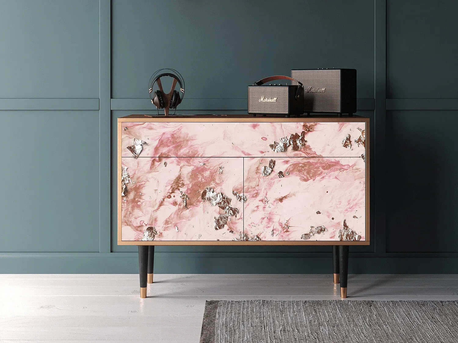 Moderner Sideboard in Walnuss Optik, 115x85x48 cm