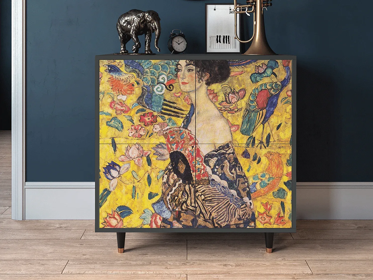 Anthrazit Sideboard mit Kunstmotiv - 94x96x48 cm