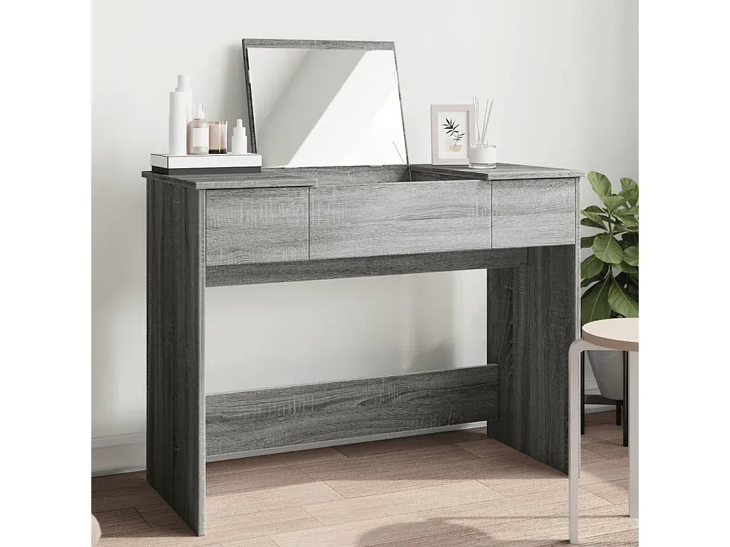 Moderner Schminktisch mit Spiegel und Schubladen in Grau