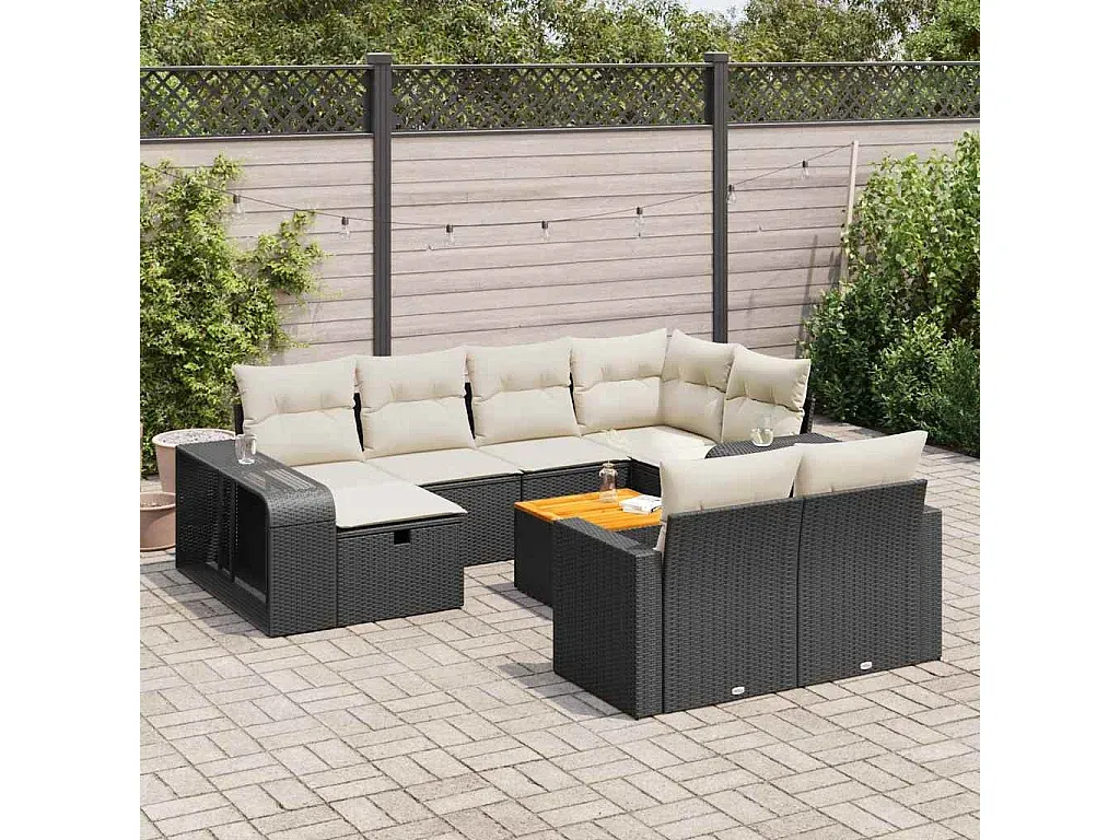 Moderne Gartenmöbel Set mit Kissen Schwarz Rattan