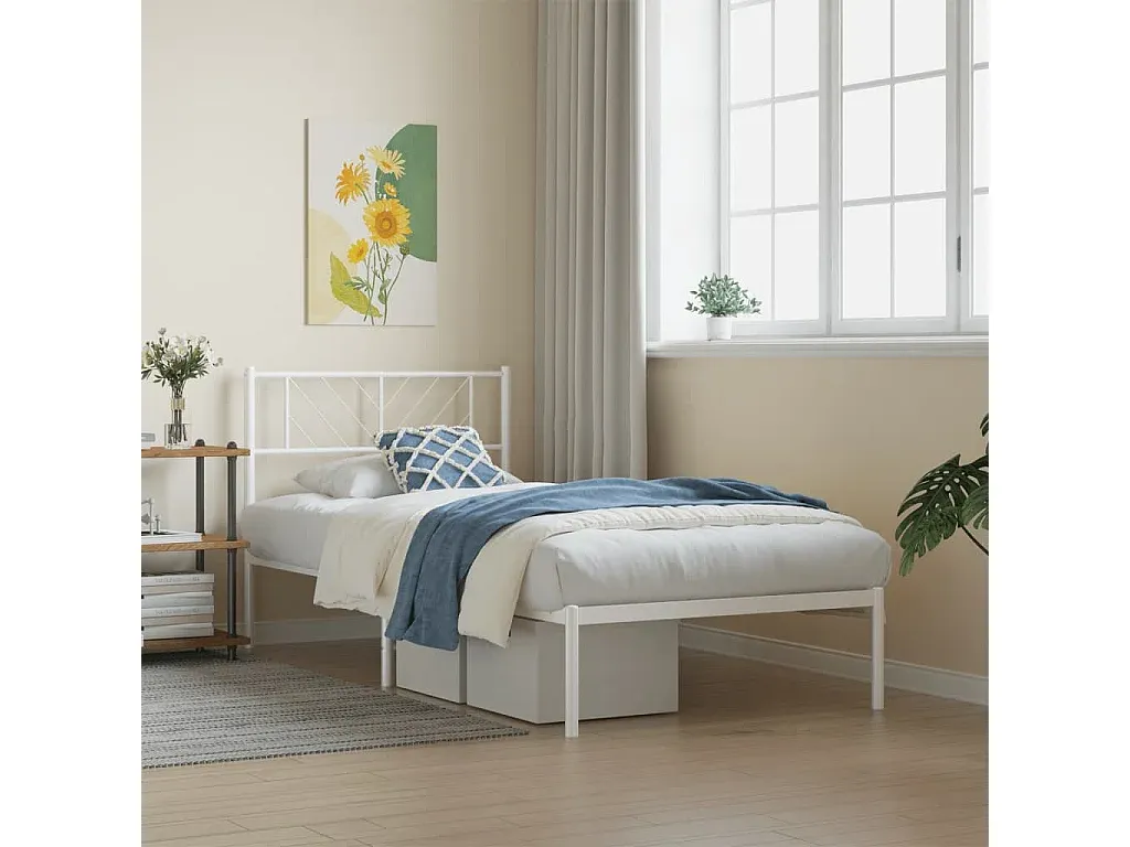 Stabiles Bettgestell aus Metall in Weiß 75x190 cm