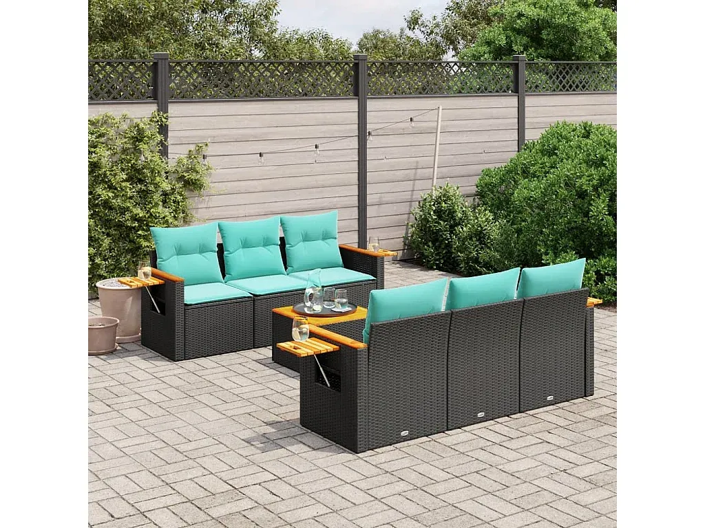 Moderne Gartenmöbel-Sofagarnitur aus Rattan, 7-tlg.