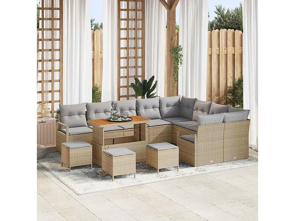 Outdoor Lounge-Set aus Rattan in Beige und Hellgrau