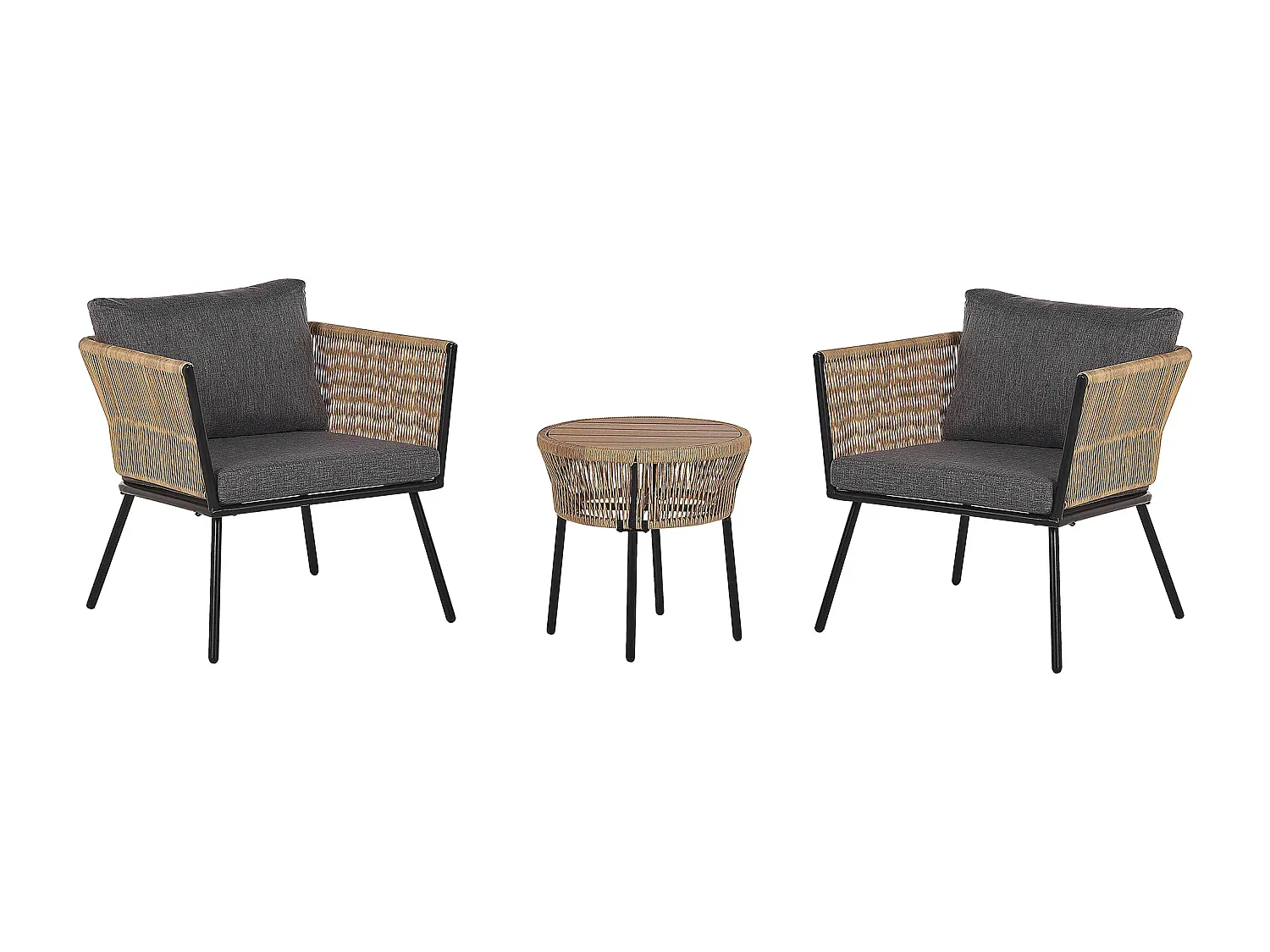 Rattan Balkonmöbel-Set mit grauen Kissen