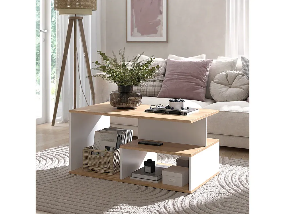 Eleganter Couchtisch in Eichenoptik mit Weiß