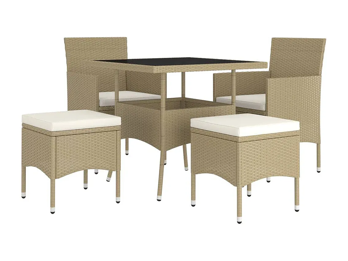 Moderne 5-teilige Garten-Essgruppe aus Poly-Rattan in Beige