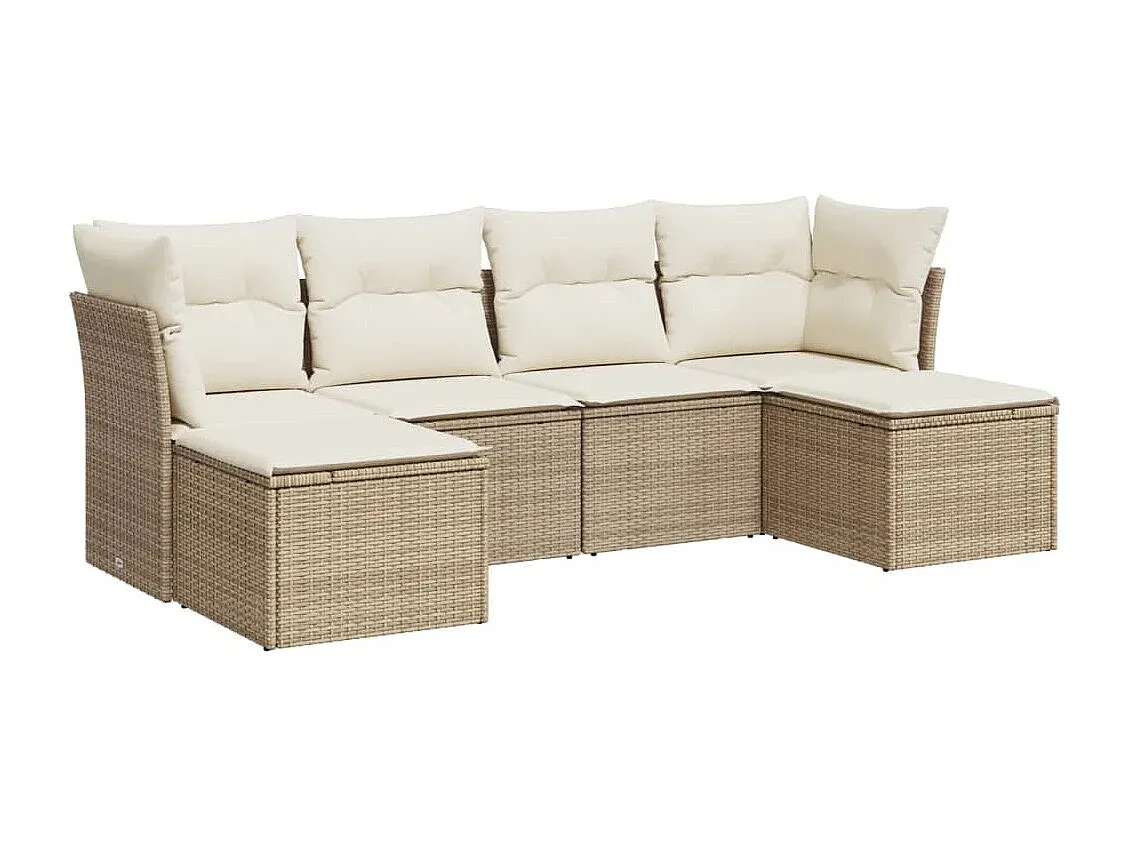 6-teiliges Gartenmöbel-Set aus Polyrattan mit Kissen, Beige