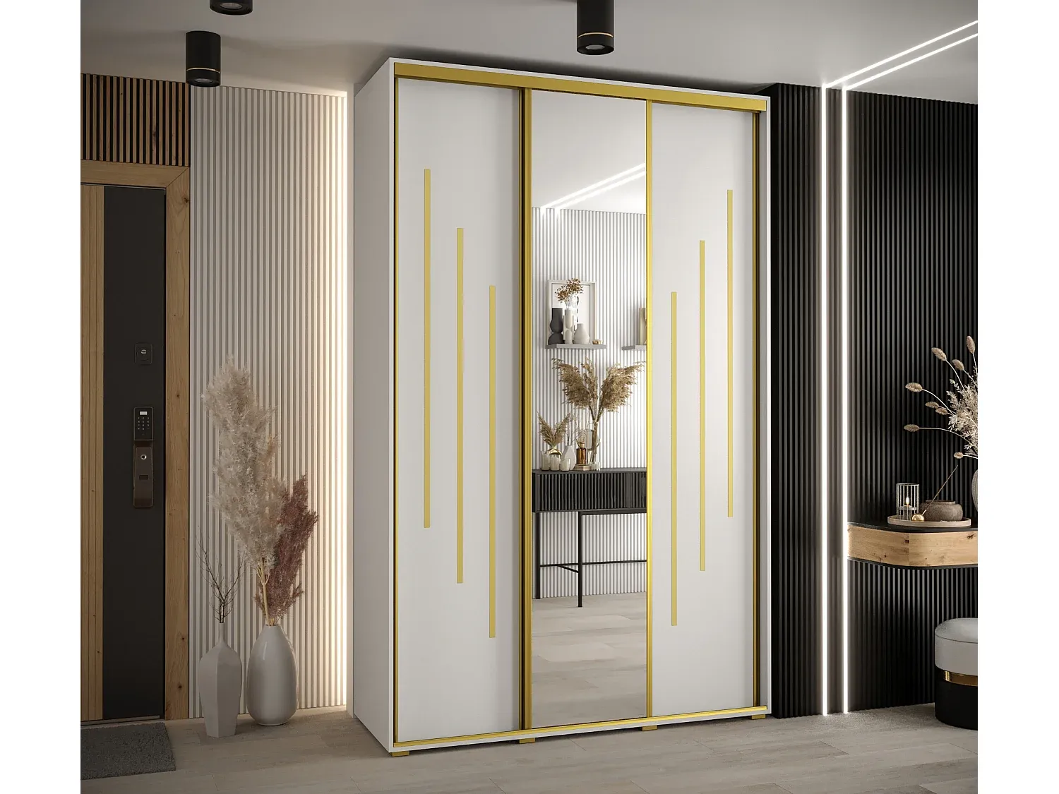 Großer Kleiderschrank mit Schwebetüren, dreitürig