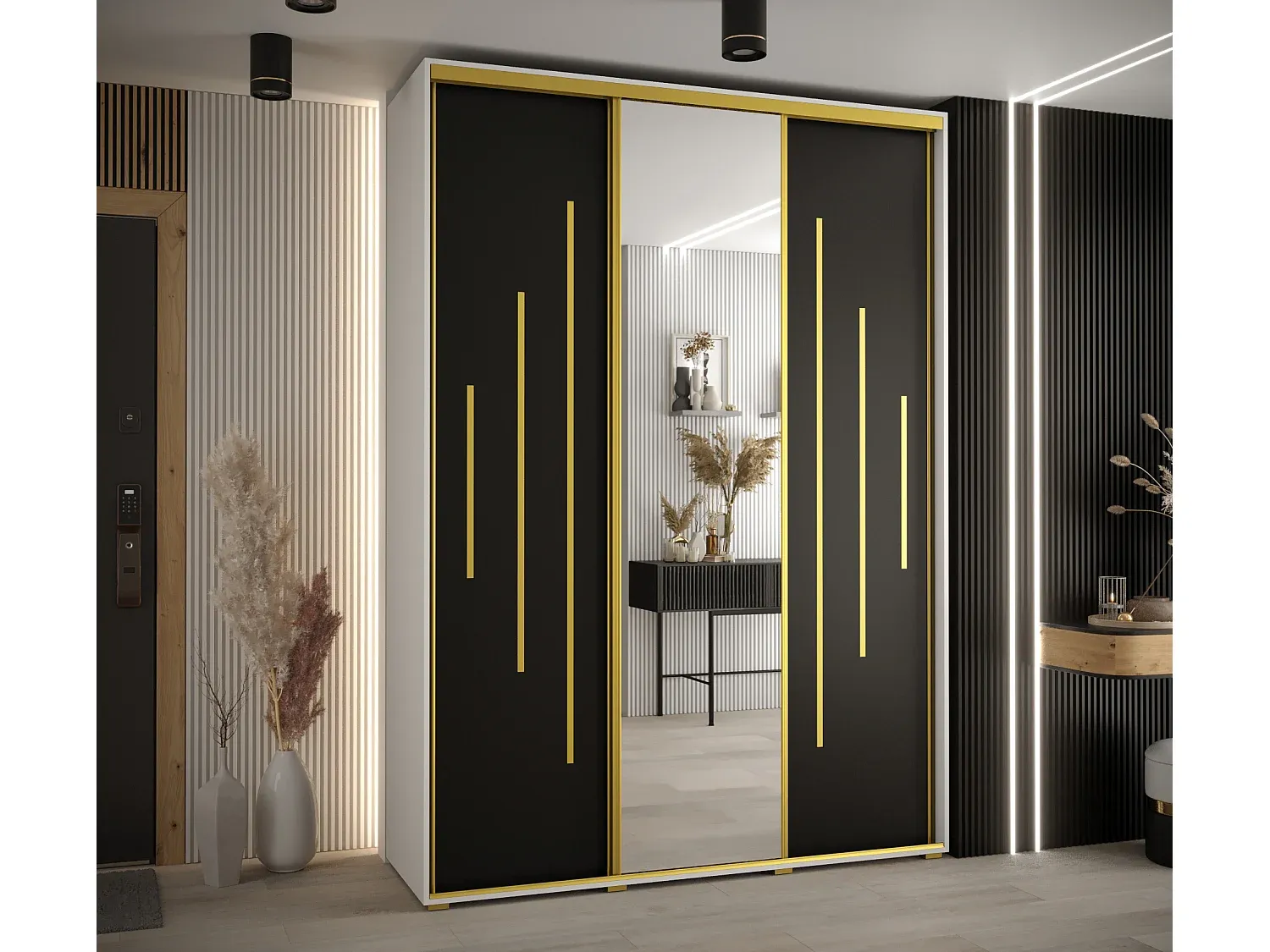 Großer Kleiderschrank mit Schiebetüren, 3-türig