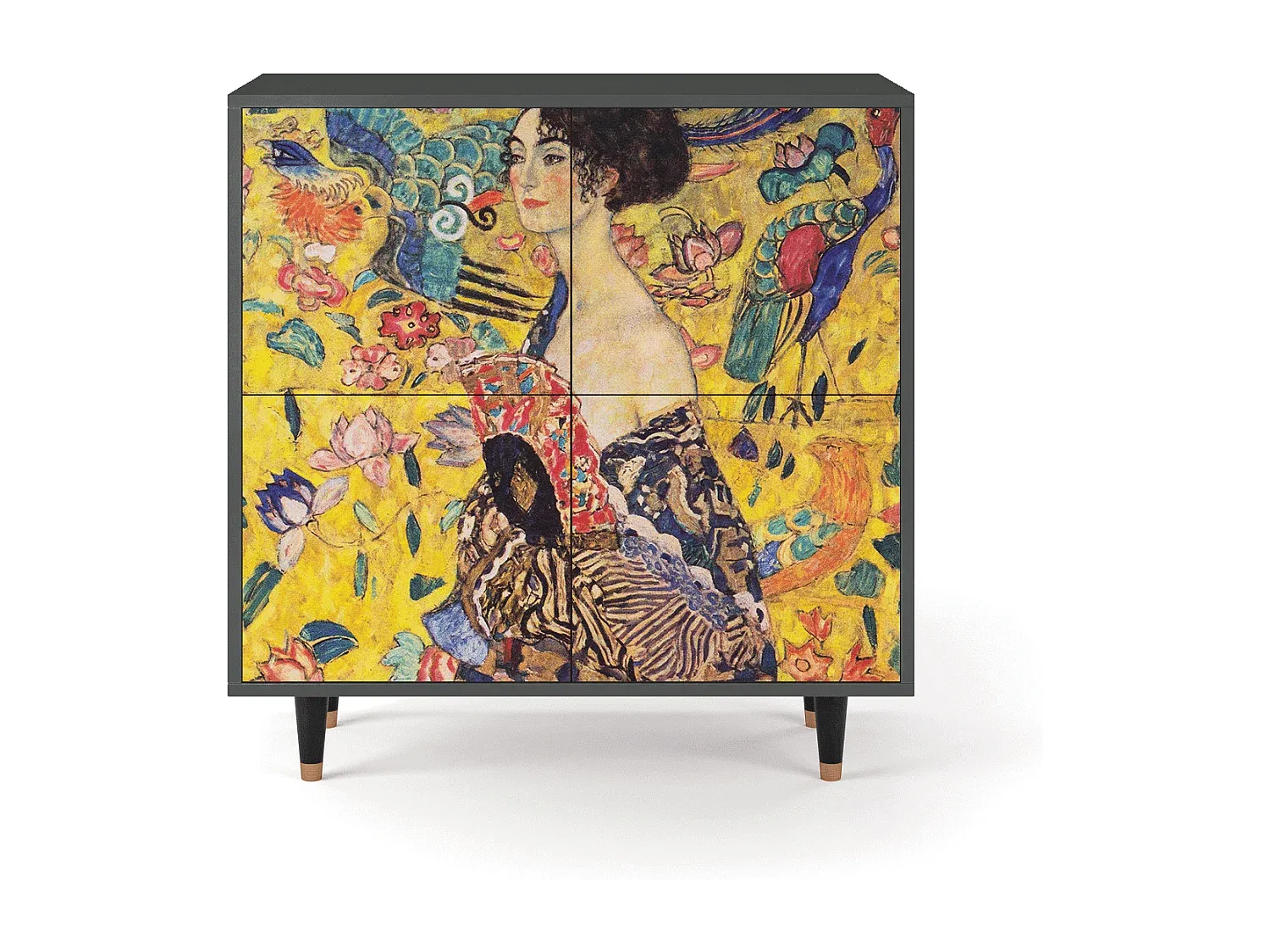 Anthrazit Sideboard mit Kunstmotiv - 94x96x48 cm