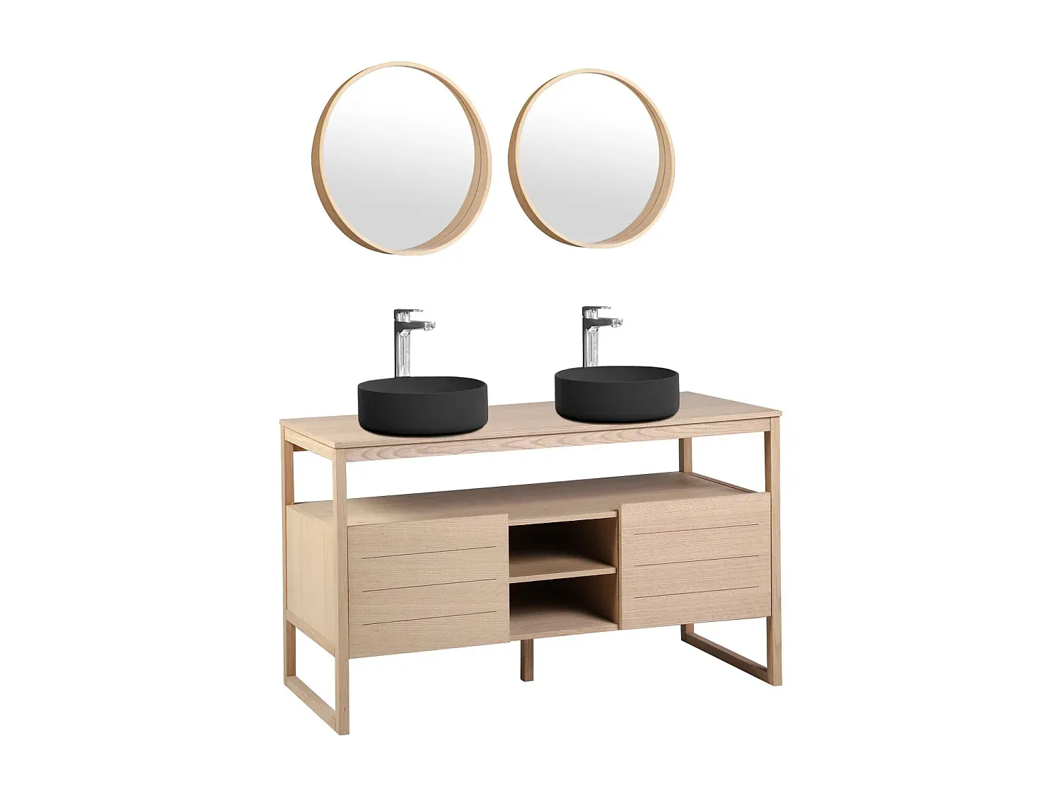 Modernes Badezimmer-Set mit Doppelwaschbecken und Spiegel