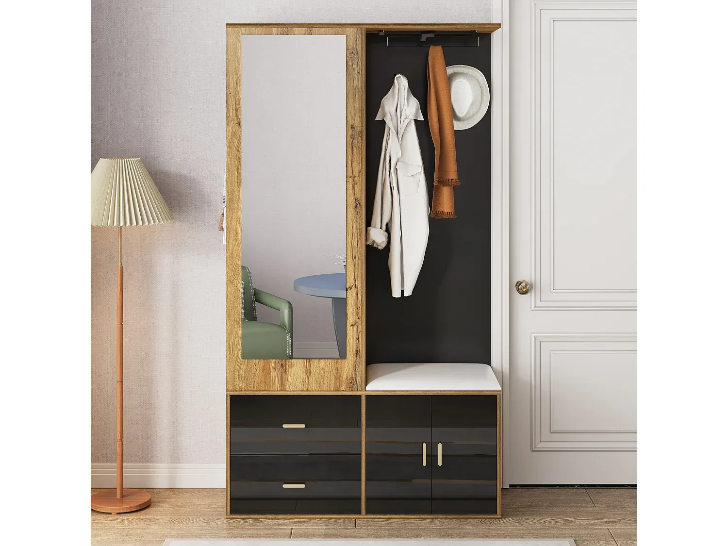 Moderner Kleiderschrank mit Spiegel und Schuhfach