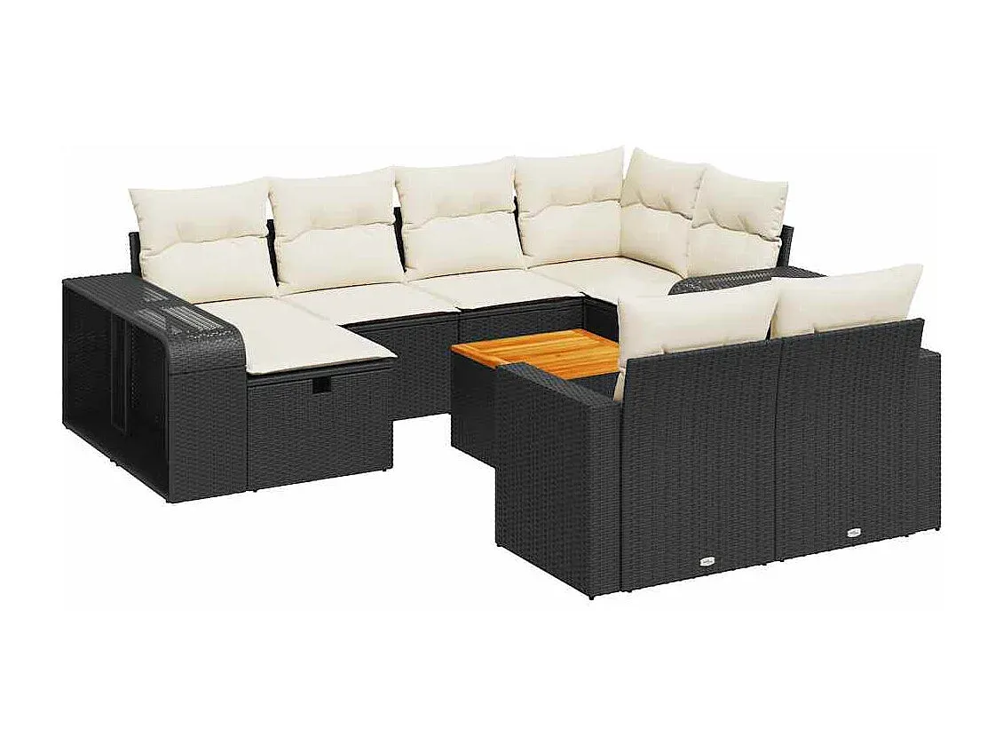 Moderne Gartenmöbel Set mit Kissen Schwarz Rattan