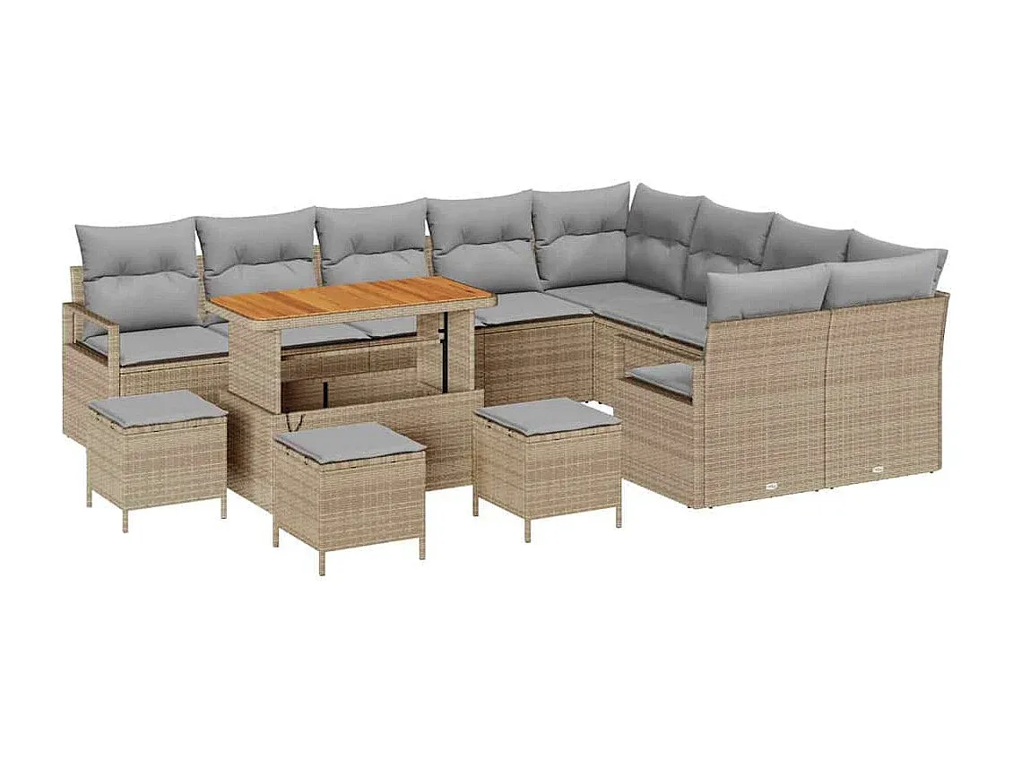Outdoor Lounge-Set aus Rattan in Beige und Hellgrau