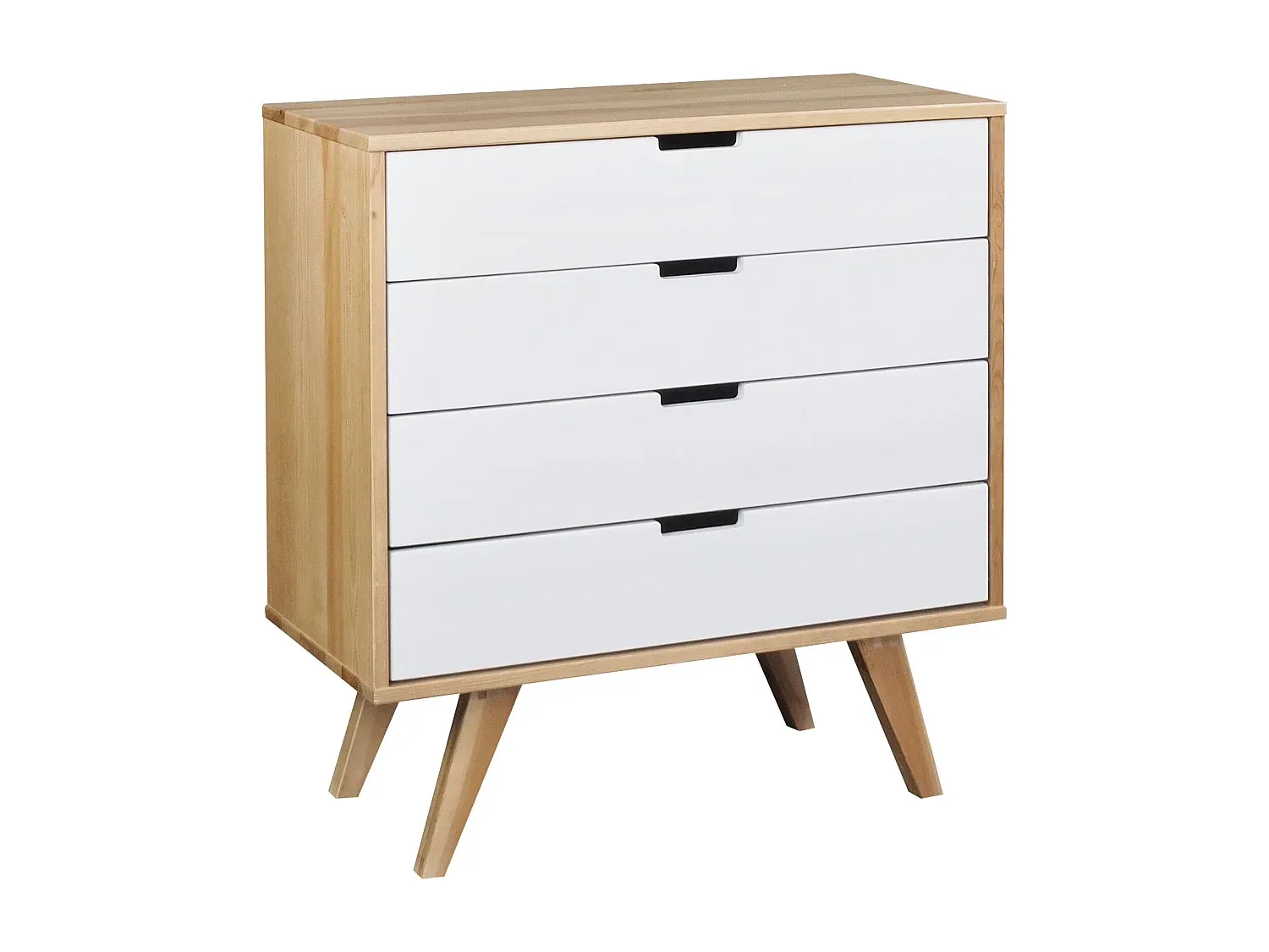 Holzschubladenkommode mit 4 Fächern, Eiche und weiß