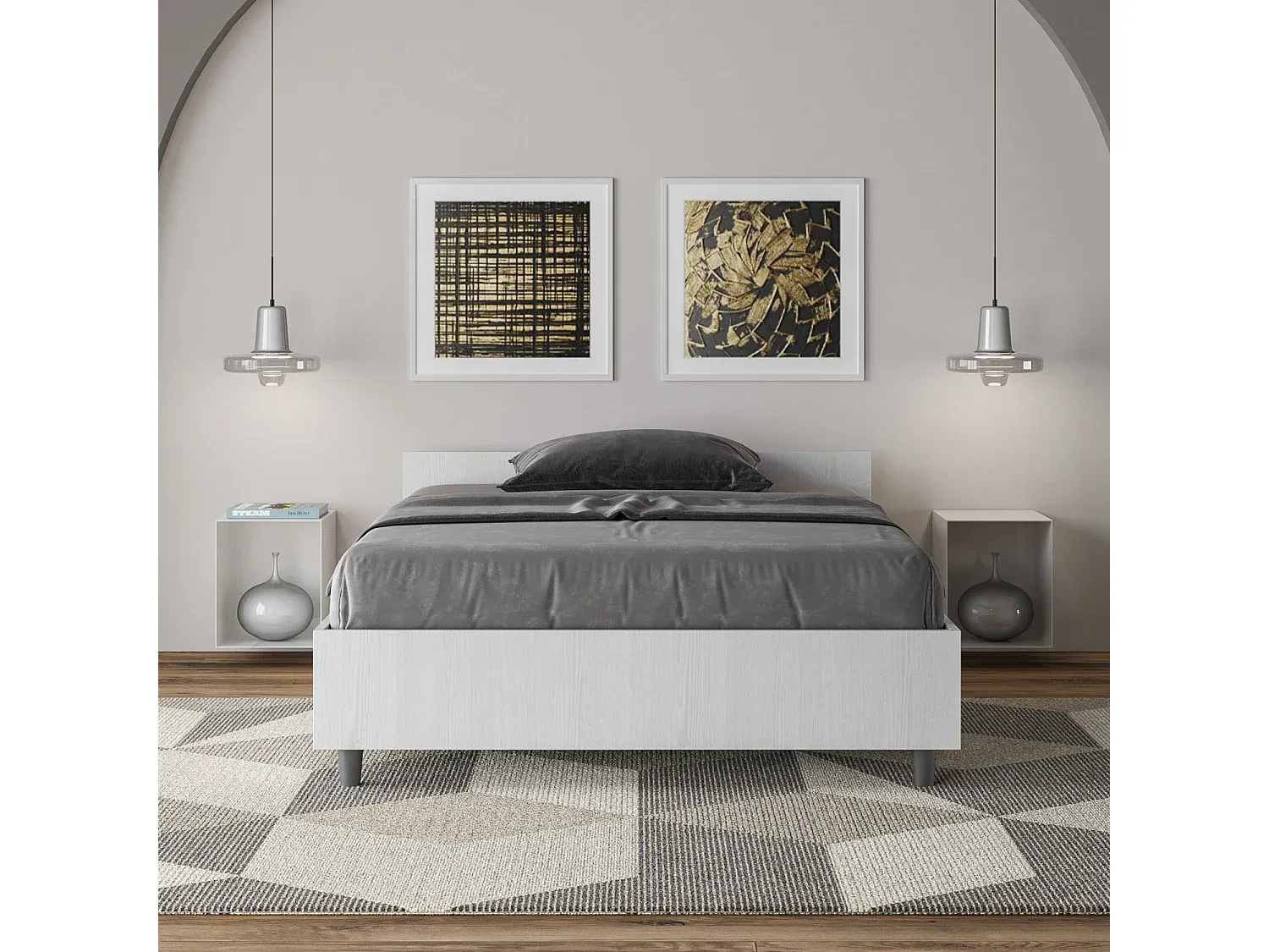 Modernes Stauraumbett 120x200 cm in Esche Weiß