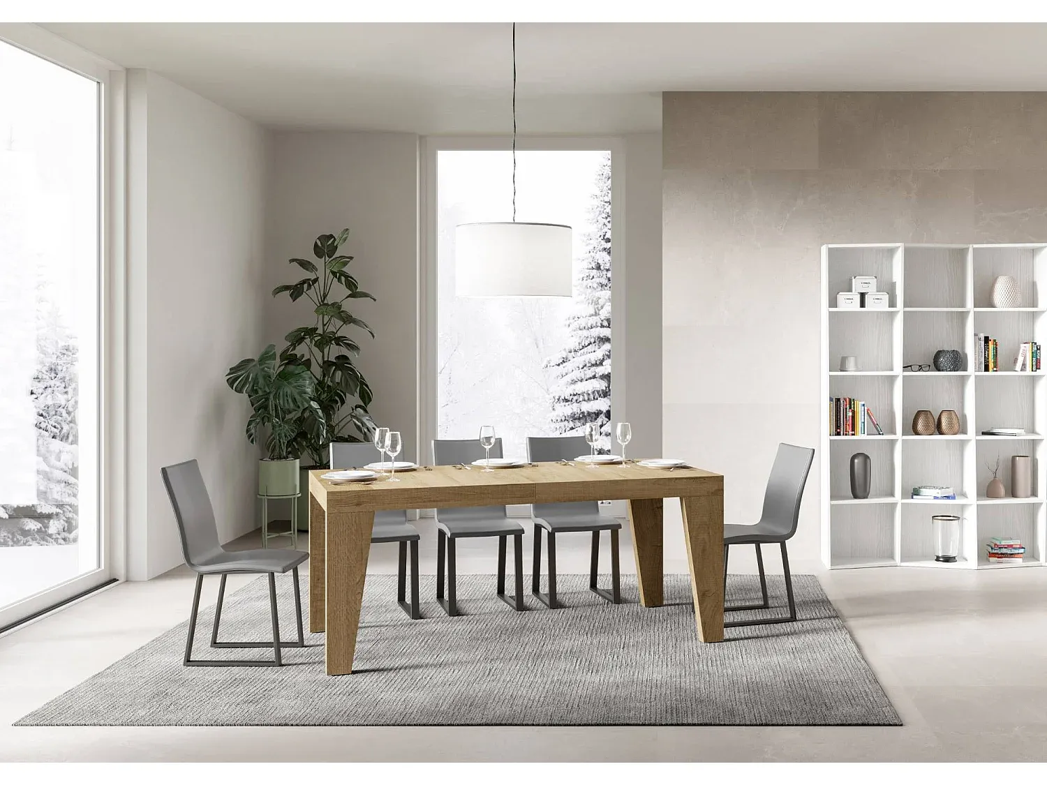 Verlängerbarer Esstisch aus Eiche Natur, Größe anpassbar