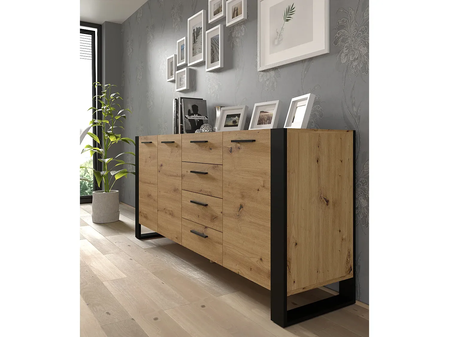 Große Holzkommode mit Schubladen, 197x45x87 cm