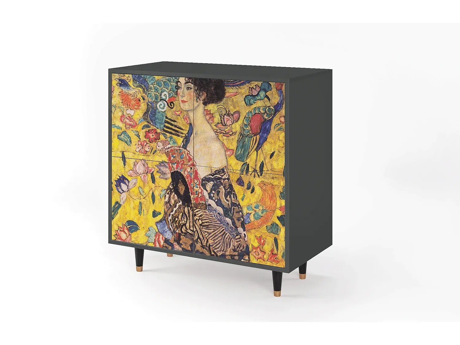 Anthrazit Sideboard mit Kunstmotiv - 94x96x48 cm