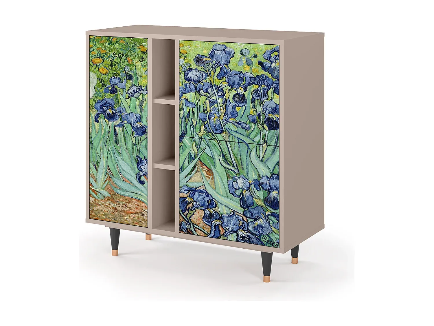 Hölzernes Sideboard mit Schubladen und Regalen