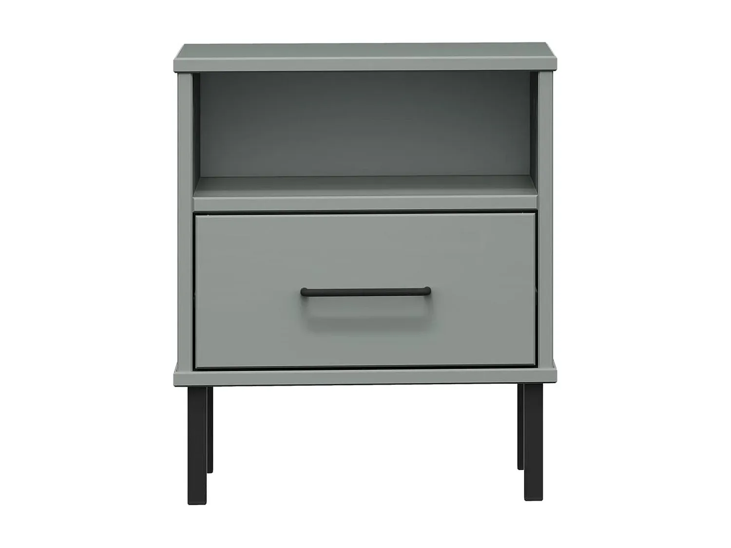 Grauer Nachttisch mit Metallbeinen aus Kiefernholz