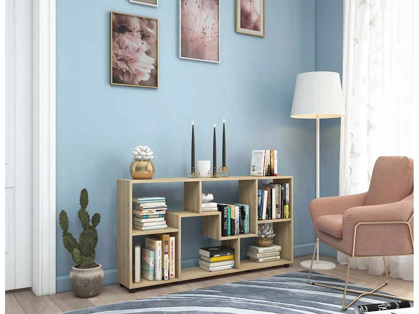 Schmales Bücherregal mit 6 Fächern in Eiche-Dekor