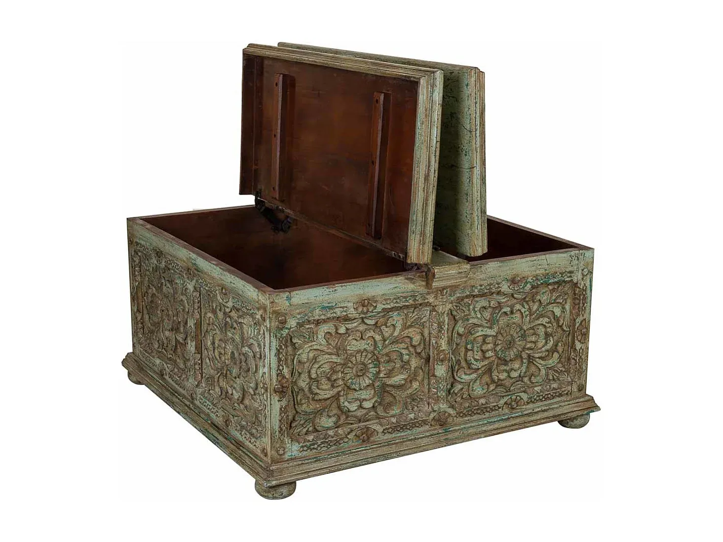 Moderner handgefertigter Holztisch in Blau, 100x100x47 cm