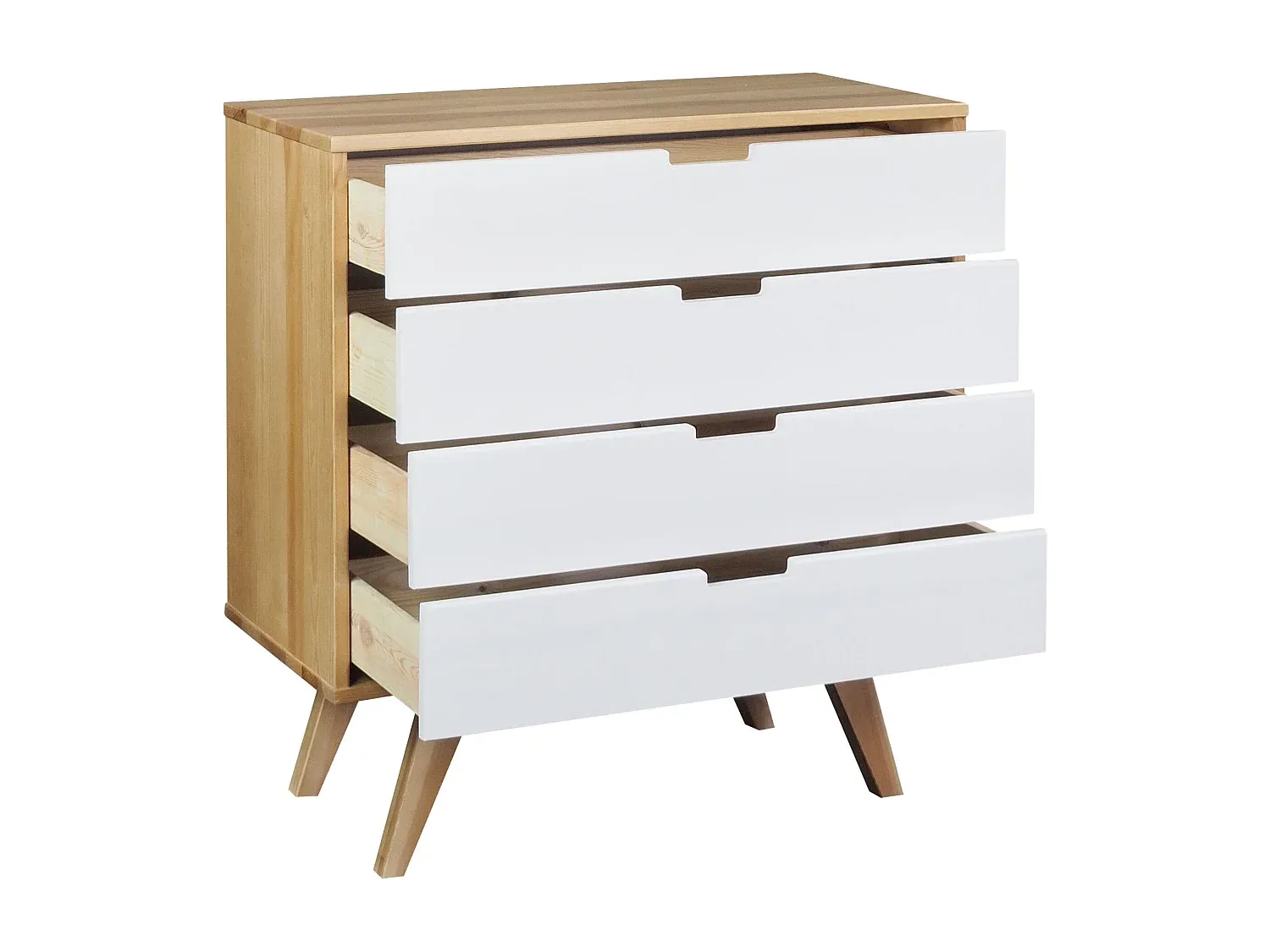 Holzschubladenkommode mit 4 Fächern, Eiche und weiß