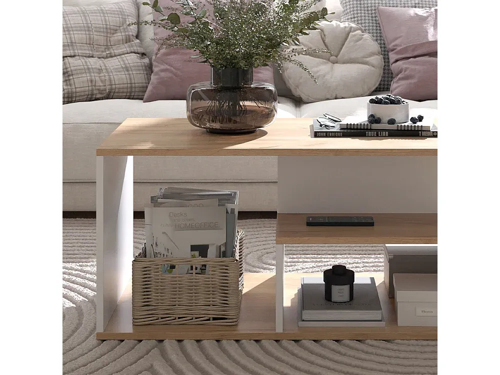 Eleganter Couchtisch in Eichenoptik mit Weiß