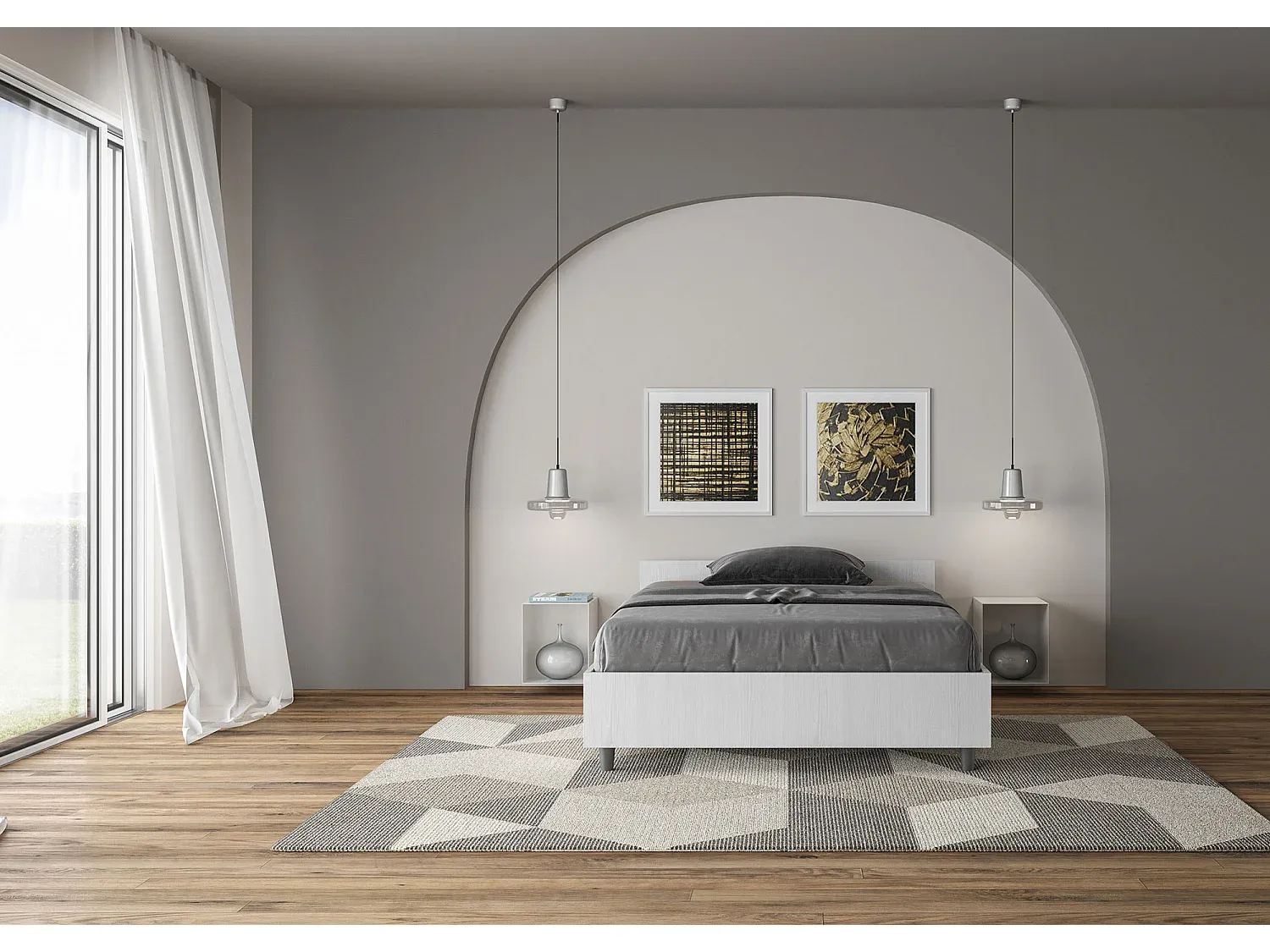 Modernes Stauraumbett 120x200 cm in Esche Weiß