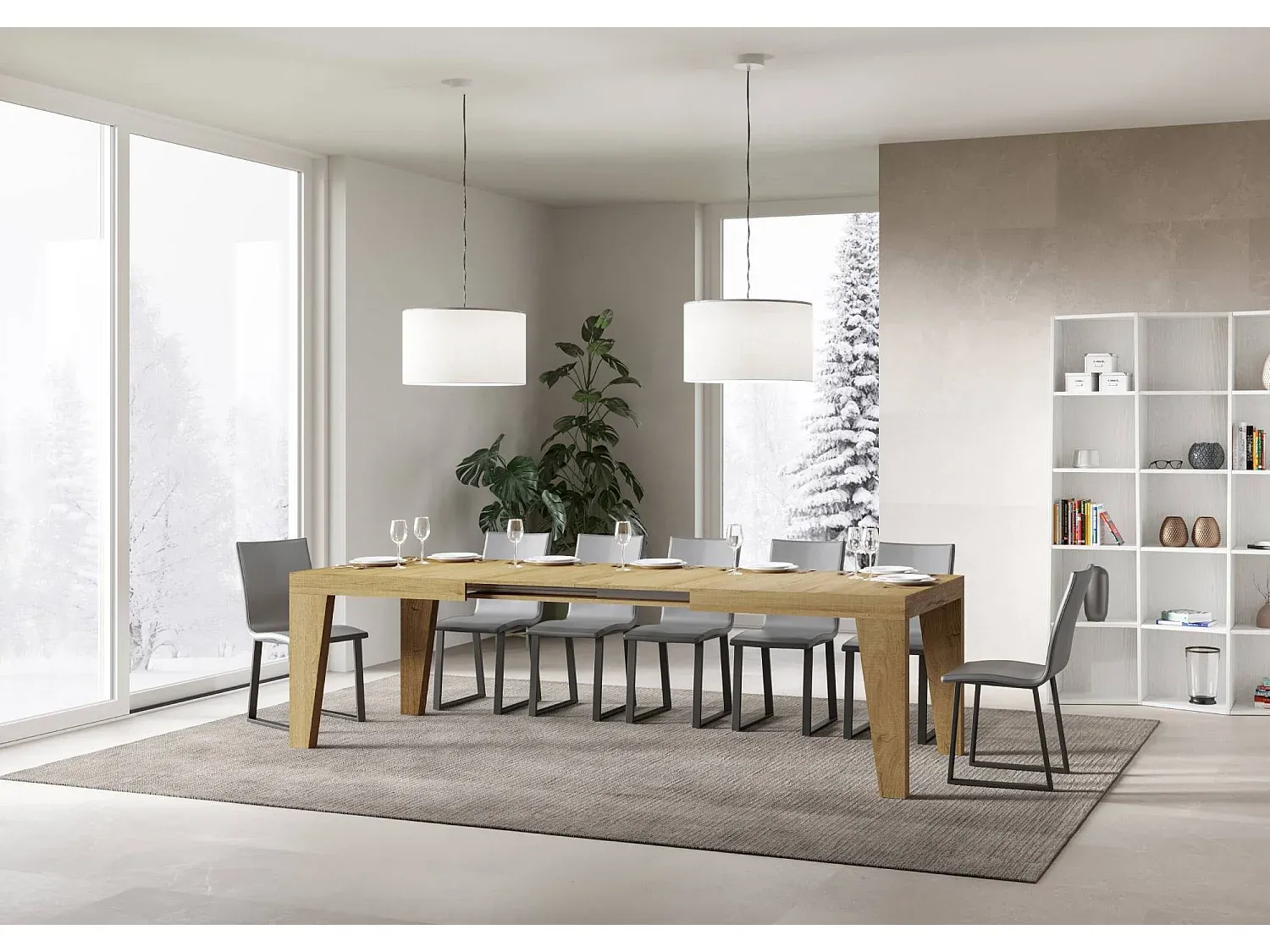 Verlängerbarer Esstisch aus Eiche Natur, Größe anpassbar