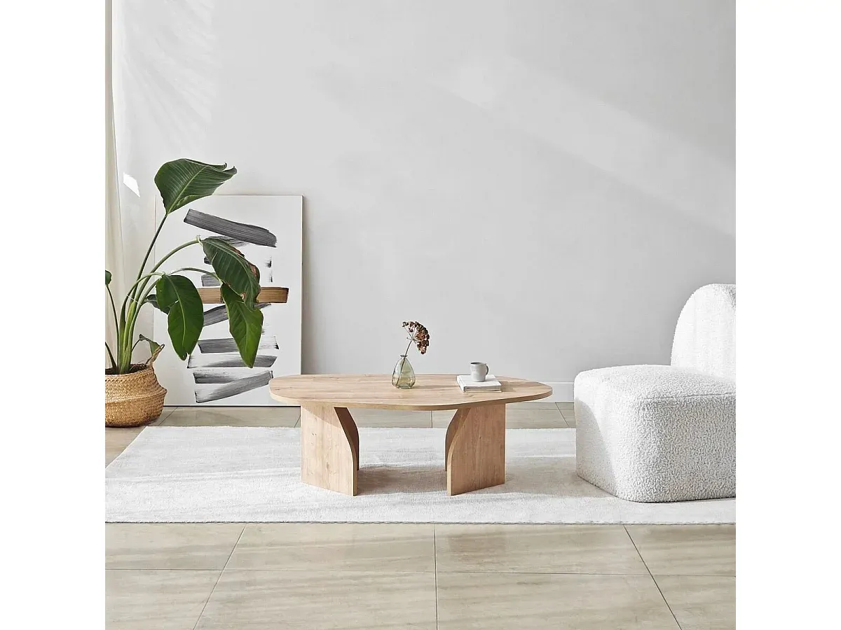 Moderner Couchtisch mit organischer Form und stabilen Beinen 105 cm