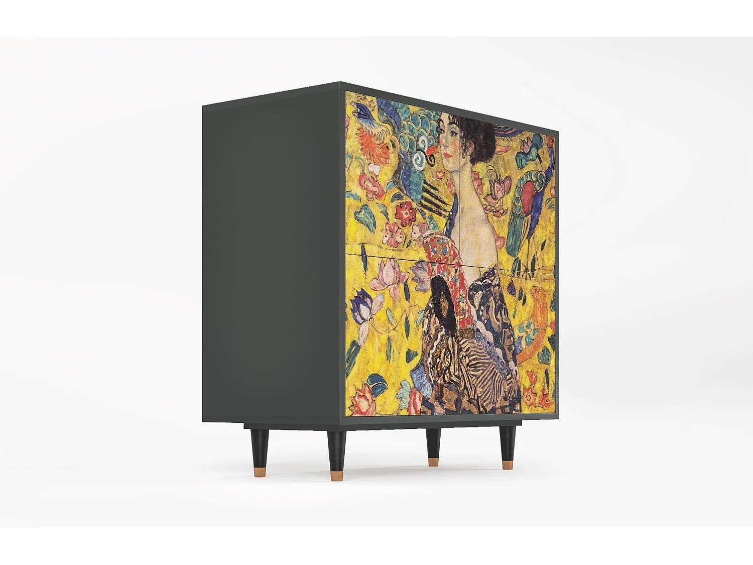 Anthrazit Sideboard mit Kunstmotiv - 94x96x48 cm