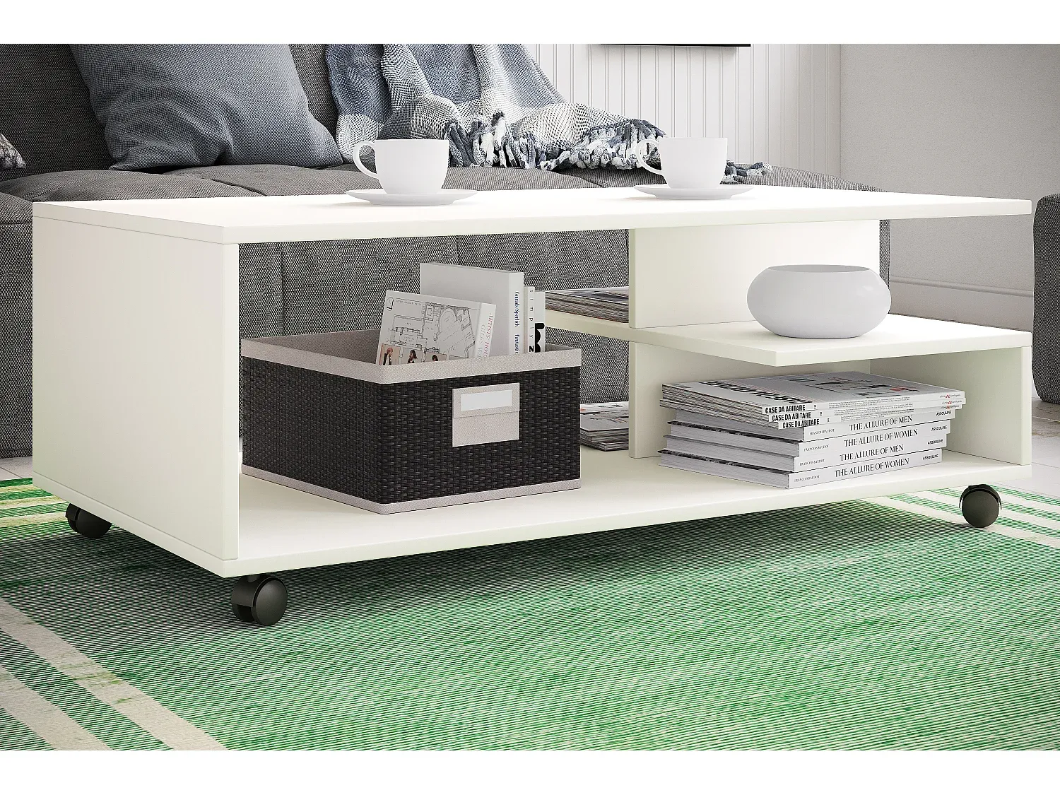 Moderner Couchtisch mit Rollen und Stauraum