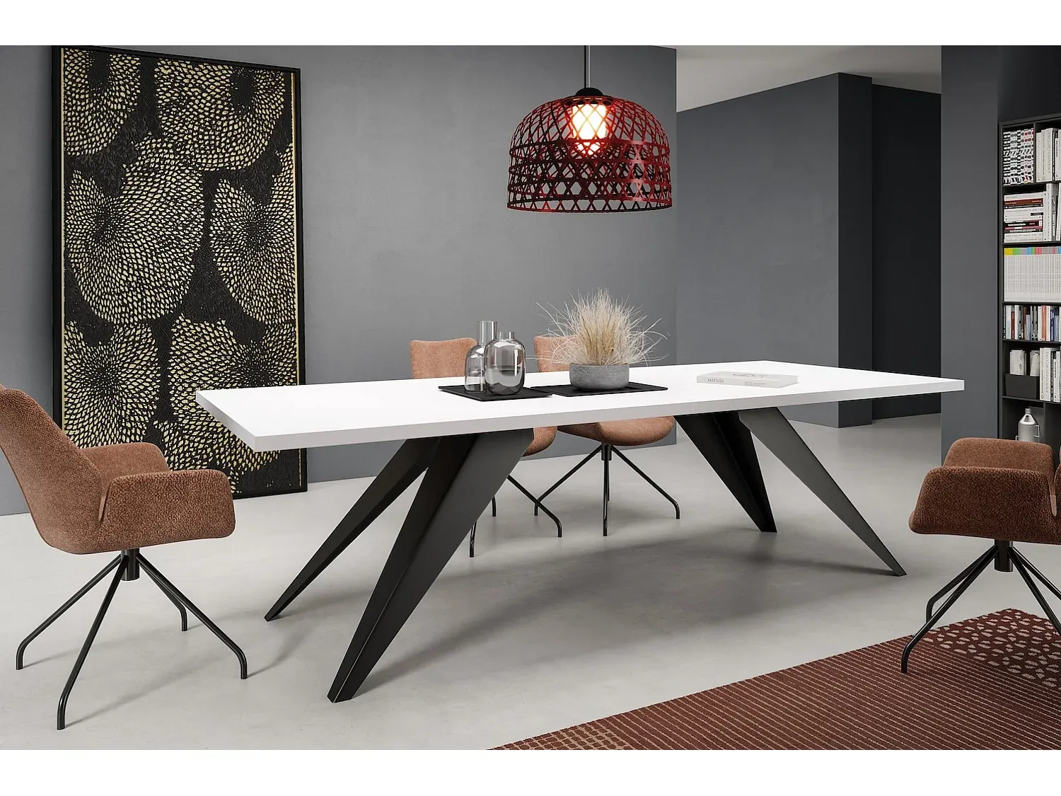 Moderner Ausziehbarer Esstisch in Weiß und Schwarz