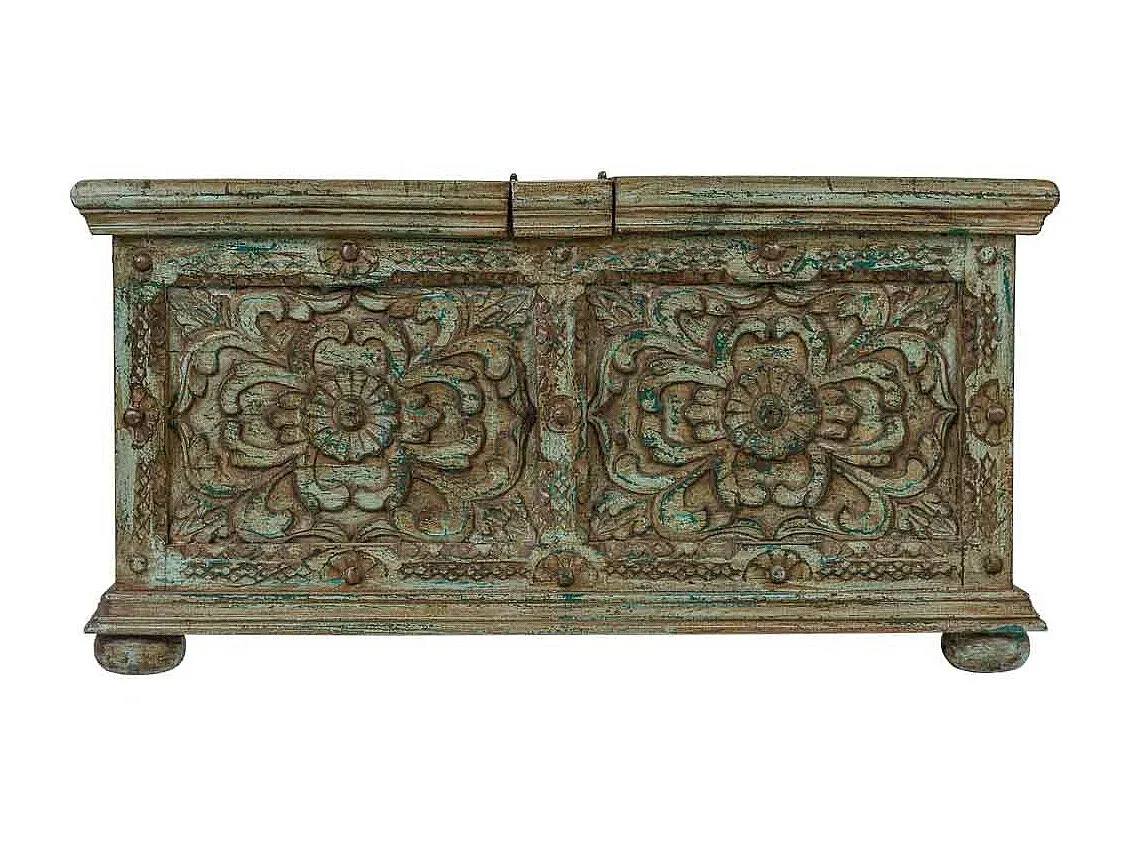 Moderner handgefertigter Holztisch in Blau, 100x100x47 cm