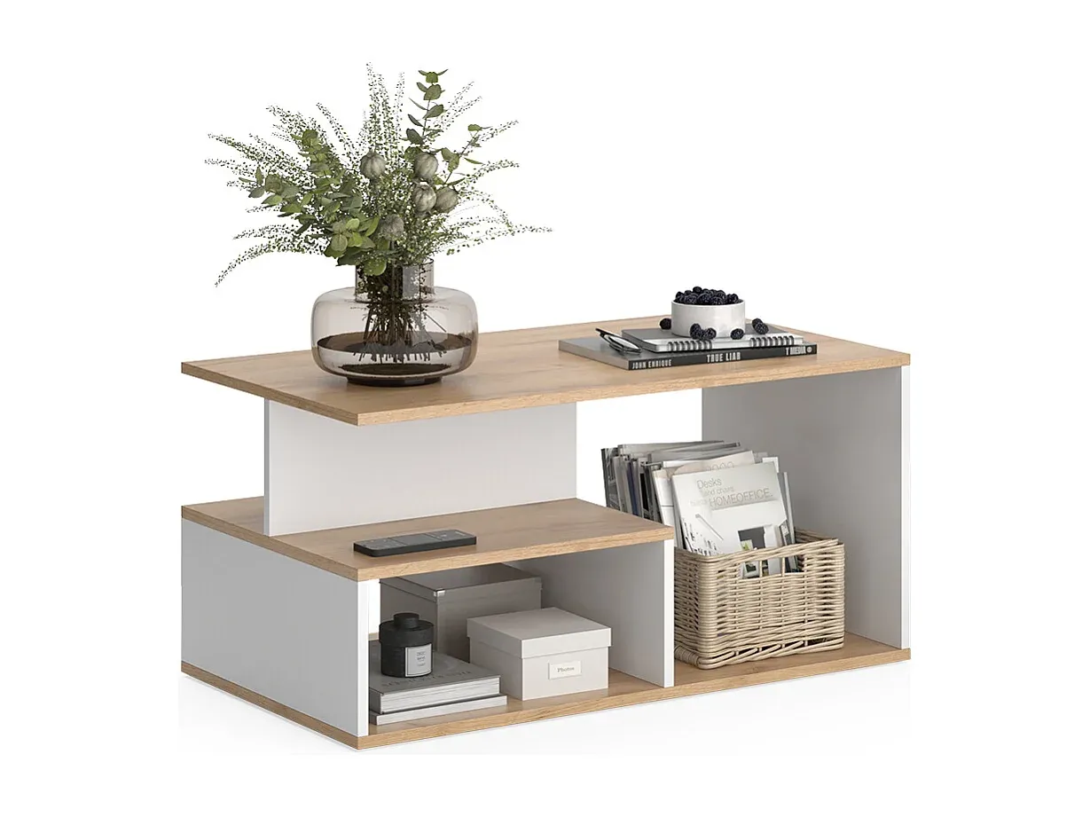 Eleganter Couchtisch in Eichenoptik mit Weiß