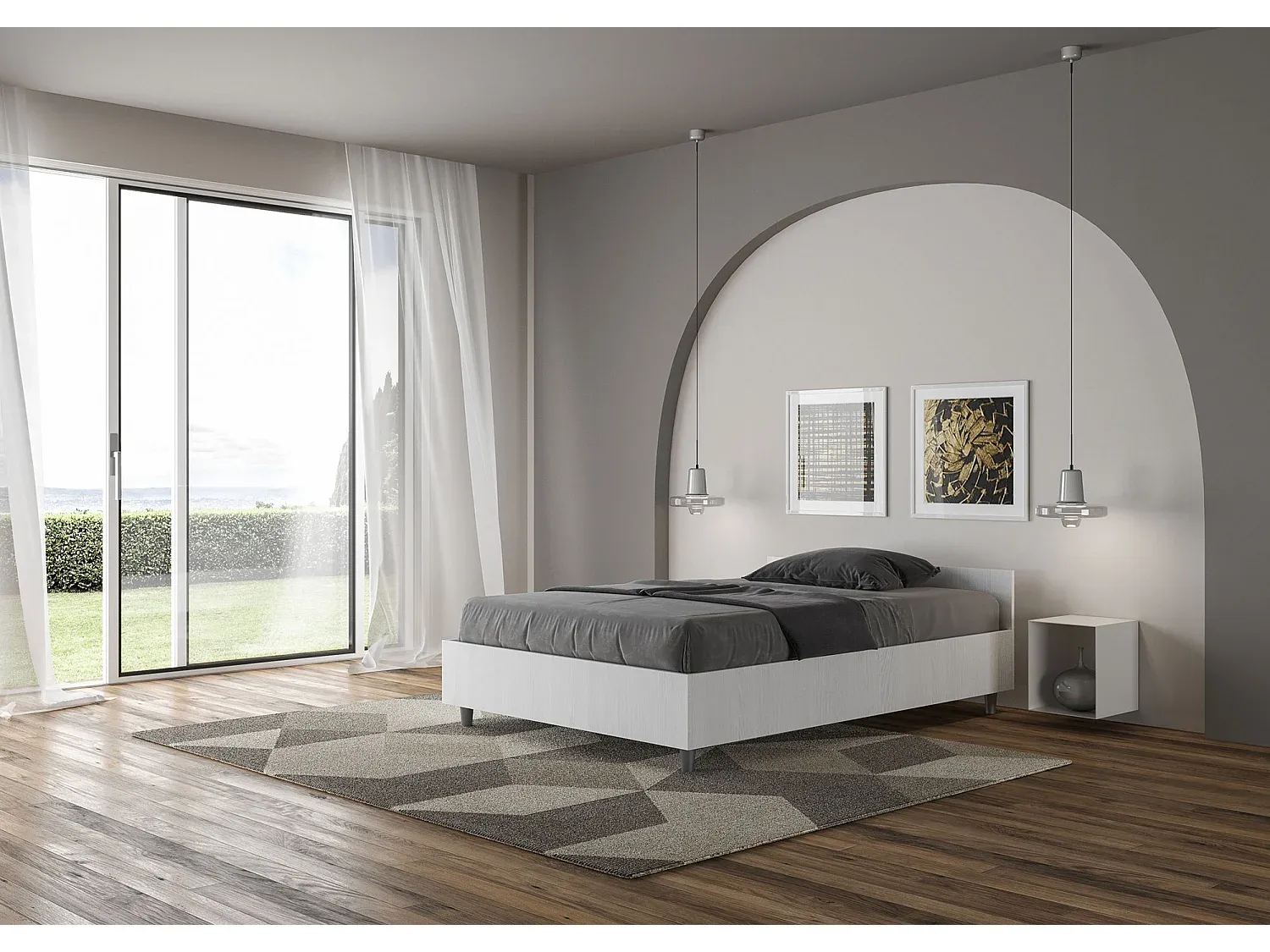 Modernes Stauraumbett 120x200 cm in Esche Weiß