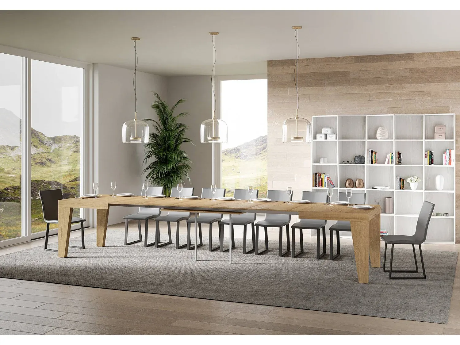 Verlängerbarer Esstisch aus Eiche Natur, Größe anpassbar