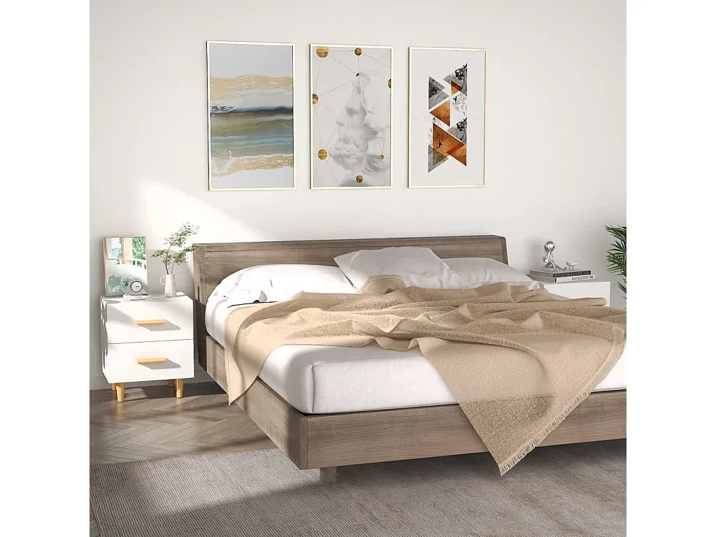 Weißer Nachttisch im 2er-Set, kompakte Größe