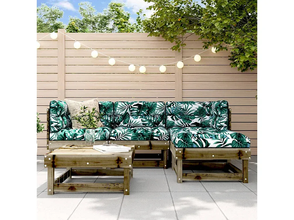 5-teiliges Gartenmöbel-Set: Sofa und Tisch mit Kissen